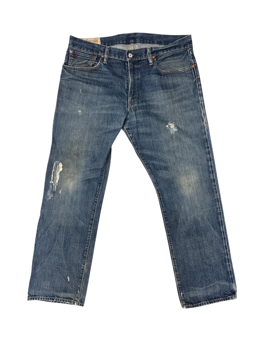 Polo Ralph Lauren Jeans Mens 36x30 Blue Denim bootcut Leg Distressed Faded